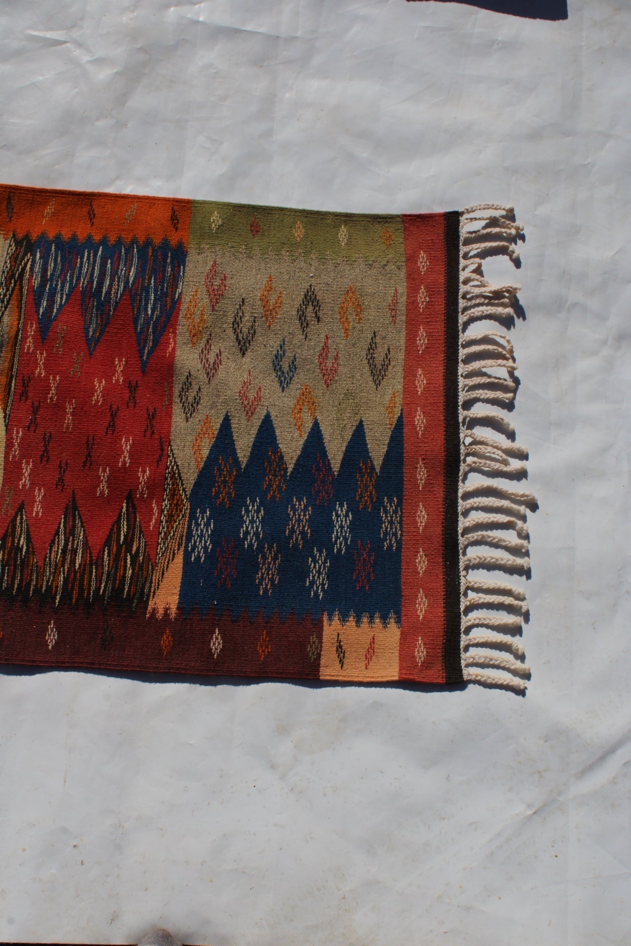 Authentic Moroccan Berber Kilim Rug Picasso Taznakht T63. Handmade tribal rug, expertly woven with traditional craftsmanship 150x60 cm