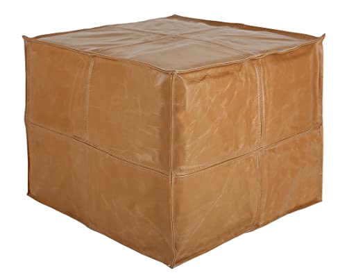 LEATHEROOZE Square Leather Pouf - ONLY Cover - Moroccan Pouf - 16" x 16" x 16" - Genuine Goatskin Leather - Room Decor -Hassock & Ottoman Footstool - Square & Large Ottoman Pouf - Unstuffed