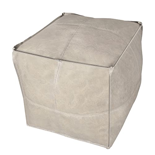 Pouf Ottoman, Unstuffed Pouf Cover, Handmade Faux PU Leather Moroccan, Orange Brown 17.7" Square, Foot Rest for Living Room, Floor Chair Gifts for Men Women…