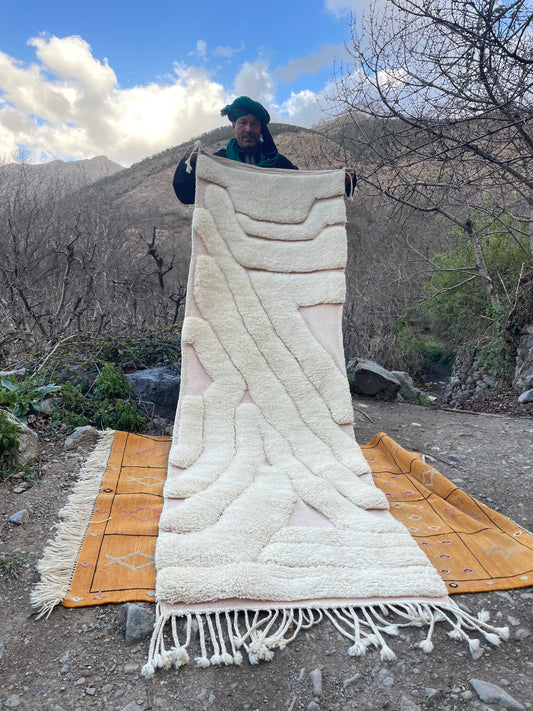 Handmade Beni Ourain Rug –  Minimalist & Boho Chic Vintage Beni Ourain Rug –  available to ship size is 300x80 CM