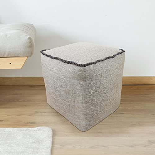 Pouf Ottoman, Unstuffed Pouf Cover, Handmade Faux PU Leather Moroccan, Orange Brown 17.7" Square, Foot Rest for Living Room, Floor Chair Gifts for Men Women…