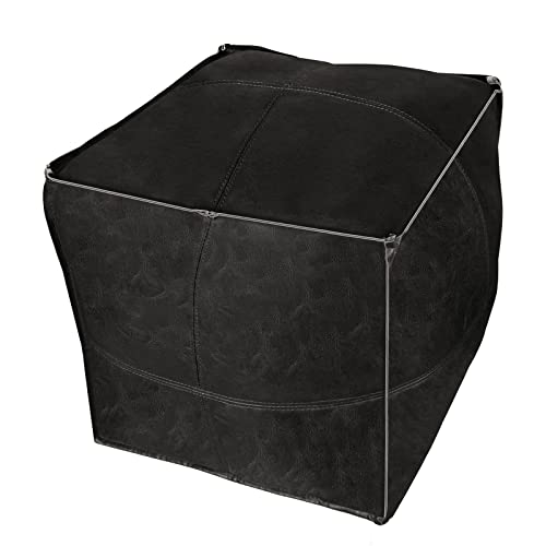 Pouf Ottoman, Unstuffed Pouf Cover, Handmade Faux PU Leather Moroccan, Orange Brown 17.7" Square, Foot Rest for Living Room, Floor Chair Gifts for Men Women…