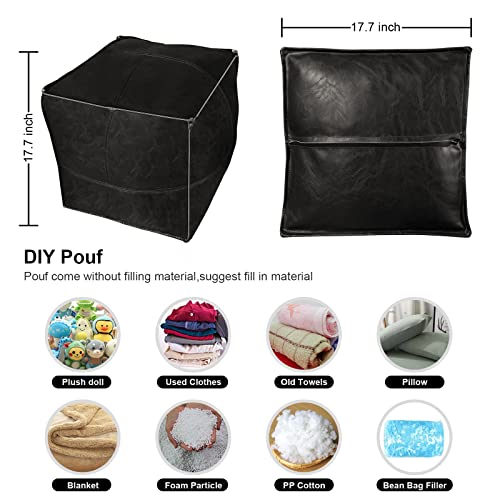 Pouf Ottoman, Unstuffed Pouf Cover, Handmade Faux PU Leather Moroccan, Orange Brown 17.7" Square, Foot Rest for Living Room, Floor Chair Gifts for Men Women…