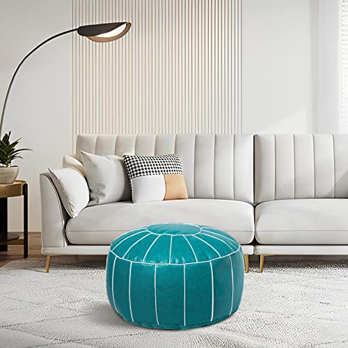 Vannaey Pouf Ottoman Foot Stool, PU Leather Pouf Cover Footstool Footrest Floor Cushion, Unstuffed Handmade Round Ottoman, Poufs for Living Room, Bedroom (No Stuffing)