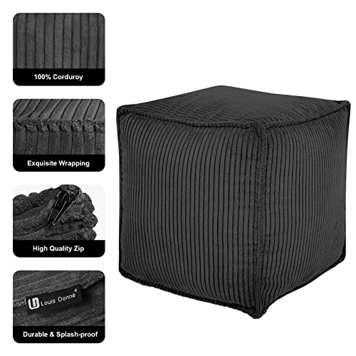 Pouf Ottoman, Unstuffed Pouf Cover, Handmade Faux PU Leather Moroccan, Orange Brown 17.7" Square, Foot Rest for Living Room, Floor Chair Gifts for Men Women…