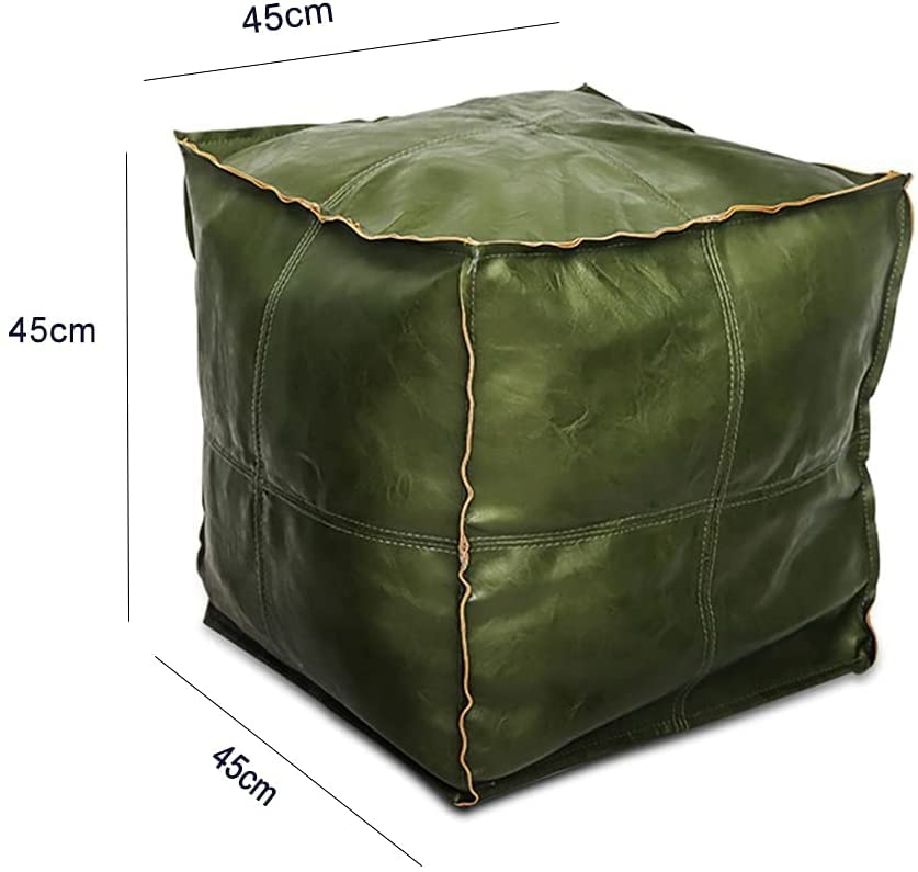 Pouf Ottoman, Unstuffed Pouf Cover, Handmade Faux PU Leather Moroccan, Orange Brown 17.7" Square, Foot Rest for Living Room, Floor Chair Gifts for Men Women…