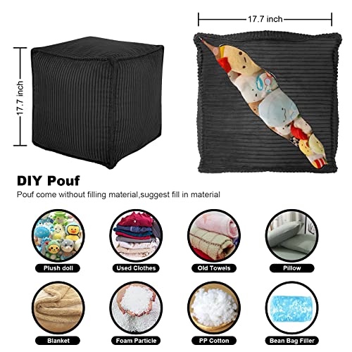 Pouf Ottoman, Unstuffed Pouf Cover, Handmade Faux PU Leather Moroccan, Orange Brown 17.7" Square, Foot Rest for Living Room, Floor Chair Gifts for Men Women…