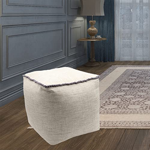 Pouf Ottoman, Unstuffed Pouf Cover, Handmade Faux PU Leather Moroccan, Orange Brown 17.7" Square, Foot Rest for Living Room, Floor Chair Gifts for Men Women…