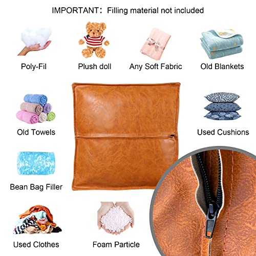 Pouf Ottoman, Unstuffed Pouf Cover, Handmade Faux PU Leather Moroccan, Orange Brown 17.7" Square, Foot Rest for Living Room, Floor Chair Gifts for Men Women…