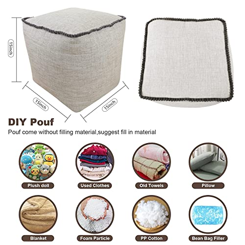 Pouf Ottoman, Unstuffed Pouf Cover, Handmade Faux PU Leather Moroccan, Orange Brown 17.7" Square, Foot Rest for Living Room, Floor Chair Gifts for Men Women…
