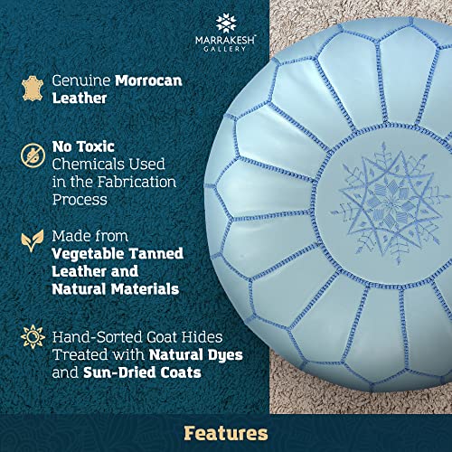 Marrakesh Gallery Genuine Leather Round Pouf Unstuffed - Moroccan Ottoman Footstool, Footrest Cover - Boho Decor - Bohemian Living Room, Bedroom, Kids Room, Gift & Wedding (Dark Tan)