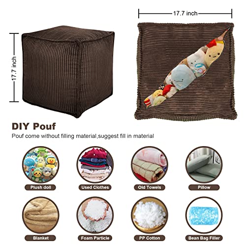 Pouf Ottoman, Unstuffed Pouf Cover, Handmade Faux PU Leather Moroccan, Orange Brown 17.7" Square, Foot Rest for Living Room, Floor Chair Gifts for Men Women…