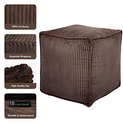 Pouf Ottoman, Unstuffed Pouf Cover, Handmade Faux PU Leather Moroccan, Orange Brown 17.7" Square, Foot Rest for Living Room, Floor Chair Gifts for Men Women…