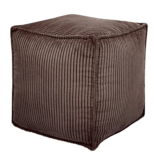 Pouf Ottoman, Unstuffed Pouf Cover, Handmade Faux PU Leather Moroccan, Orange Brown 17.7" Square, Foot Rest for Living Room, Floor Chair Gifts for Men Women…