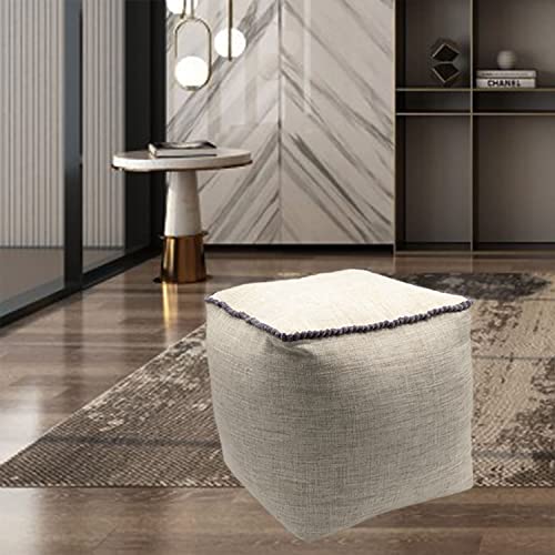 Pouf Ottoman, Unstuffed Pouf Cover, Handmade Faux PU Leather Moroccan, Orange Brown 17.7" Square, Foot Rest for Living Room, Floor Chair Gifts for Men Women…