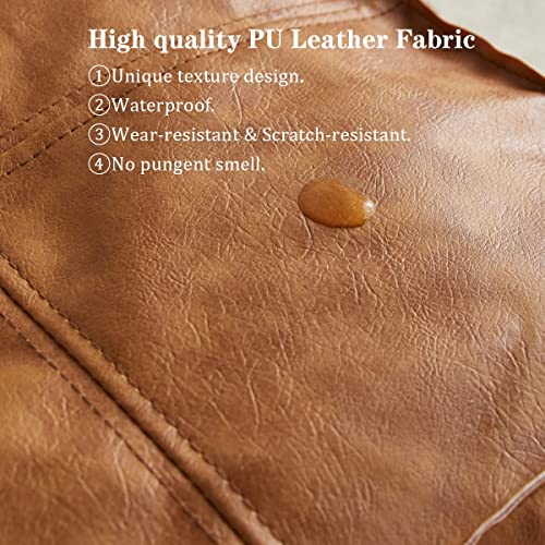 Pouf Ottoman, Unstuffed Pouf Cover, Handmade Faux PU Leather Moroccan, Orange Brown 17.7" Square, Foot Rest for Living Room, Floor Chair Gifts for Men Women…