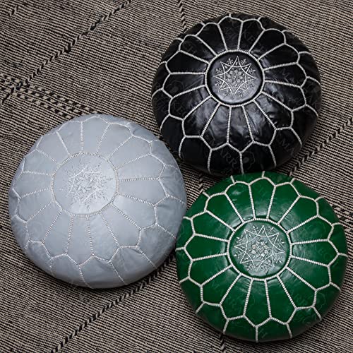 MARRAKESH STYLE Comfortable Leather Ottoman Pouf - Handmade Unstuffed Moroccan Pouf Cover - Round Pouf & Foot Rest Ottoman - Perfect for Living Rooms Bedrooms & Kids Room - Brown