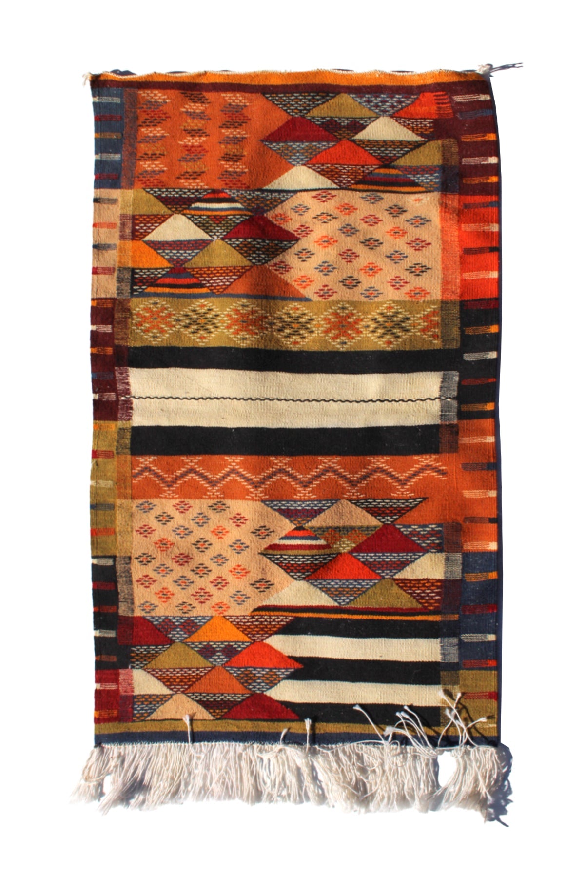 Authentic Moroccan Berber Kilim Rug Picasso Taznakht T63. Handmade tribal rug, expertly woven with traditional craftsmanship 120x060 cm