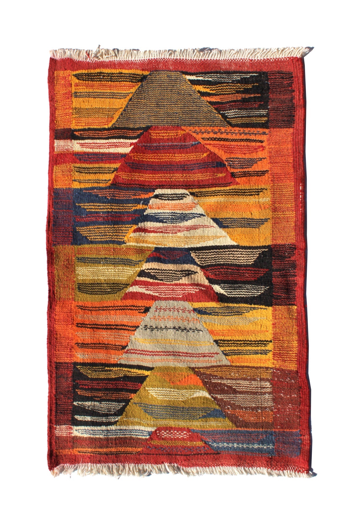 Authentic Moroccan Berber Kilim Rug Picasso Taznakht T63. Handmade tribal rug, expertly woven with traditional craftsmanship 100x050 cm