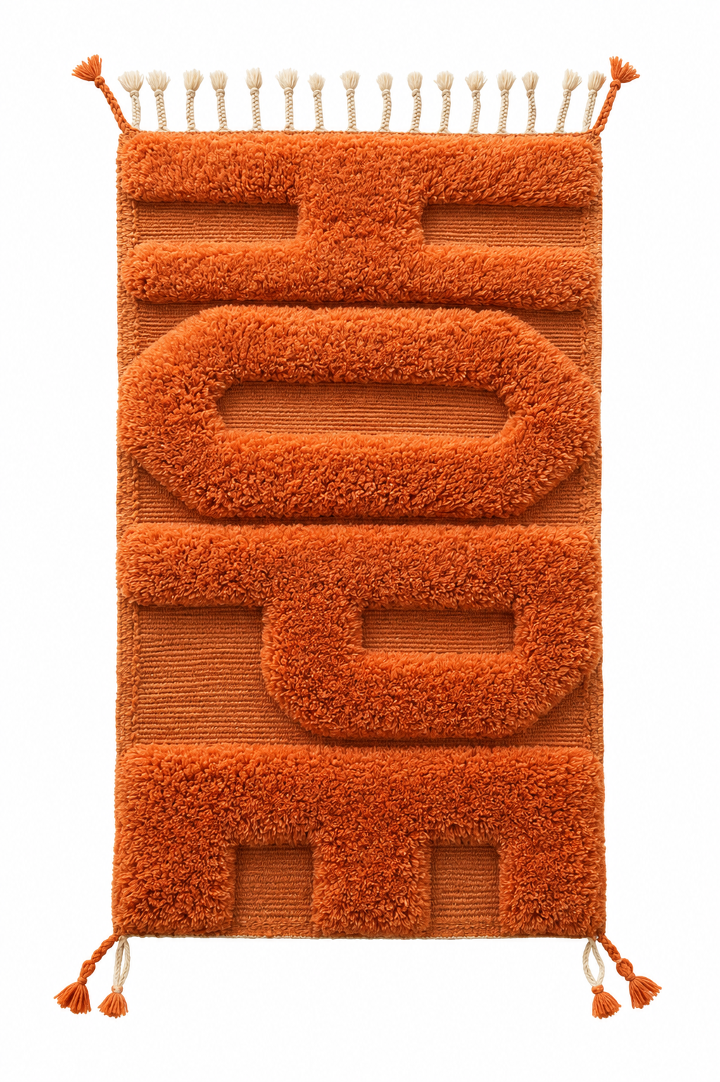 Handmade Burnt Orange Textured Wool Rug - Raised Geometric Pattern (4x2 ft / 120x60 cm)
