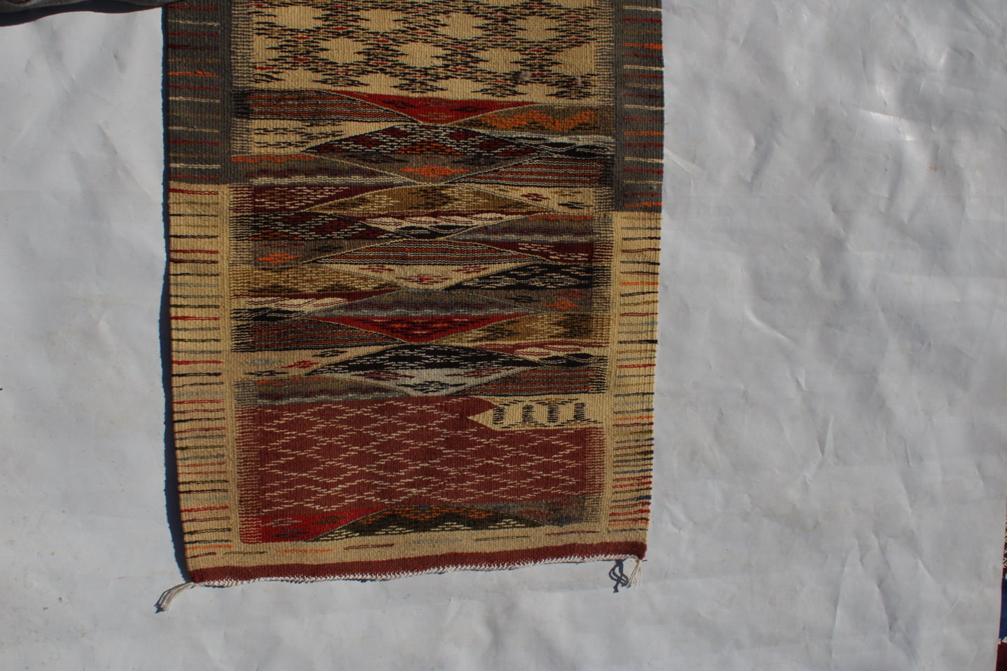 Authentic Moroccan Berber Kilim Rug Picasso Taznakht T63. Handmade tribal rug, expertly woven with traditional craftsmanship 150x60 cm