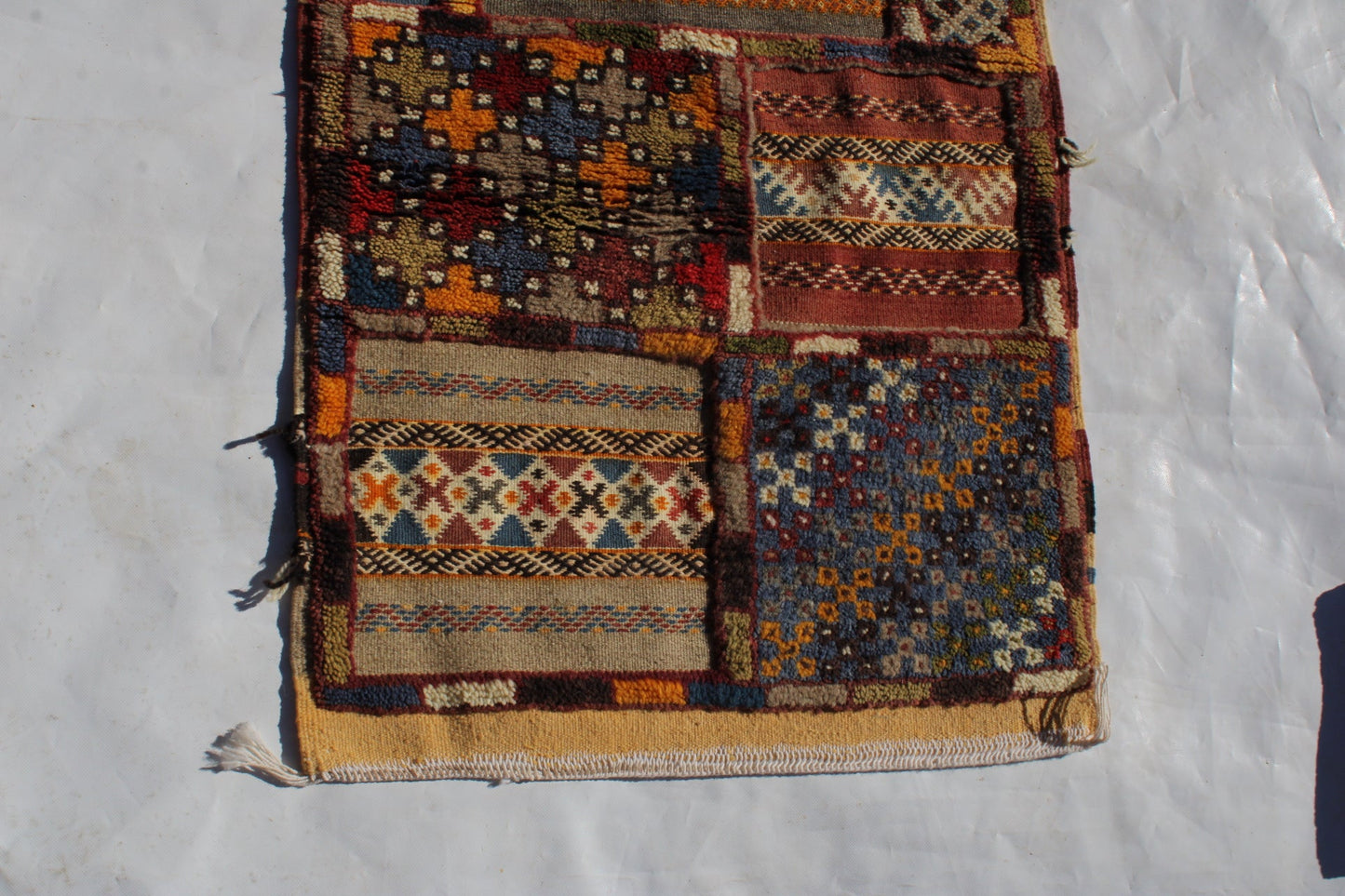 Authentic Moroccan Berber Kilim Rug Picasso Taznakht T63. Handmade tribal rug, expertly woven with traditional craftsmanship 150x60 cm