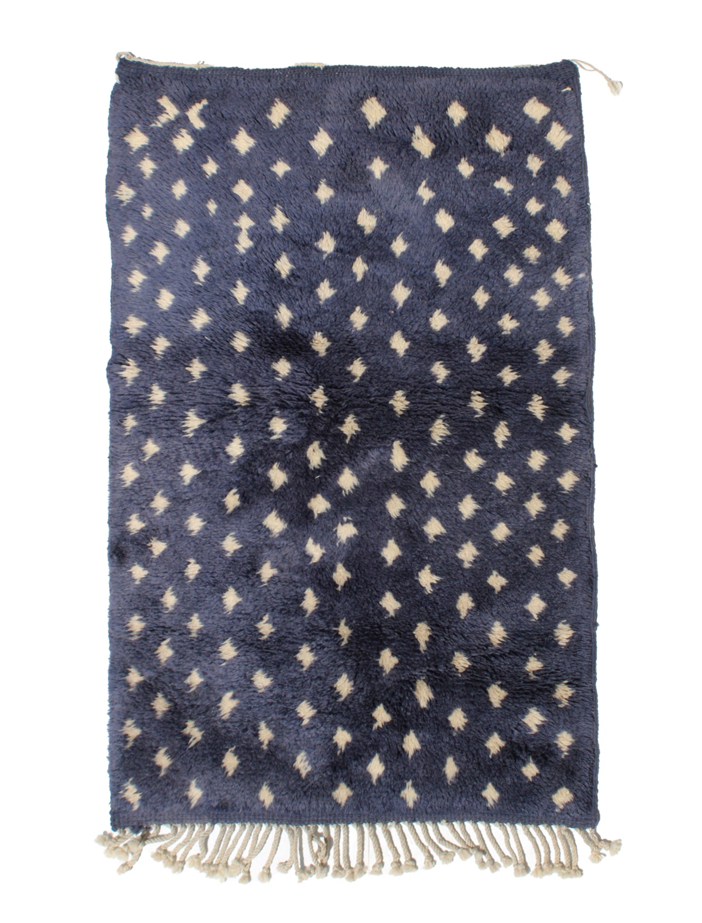 Navy Blue & Cream Diamond Confetti Moroccan Rug – Hand-Knotted Wool