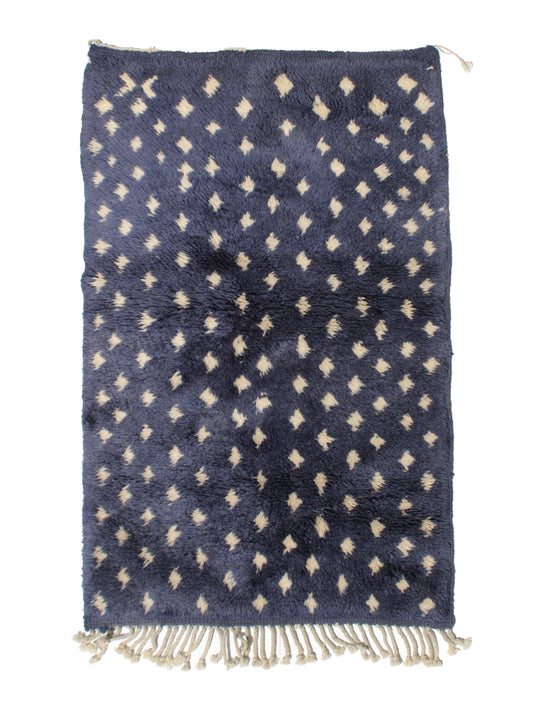 Navy Blue & Cream Diamond Confetti Moroccan Rug – Hand-Knotted Wool