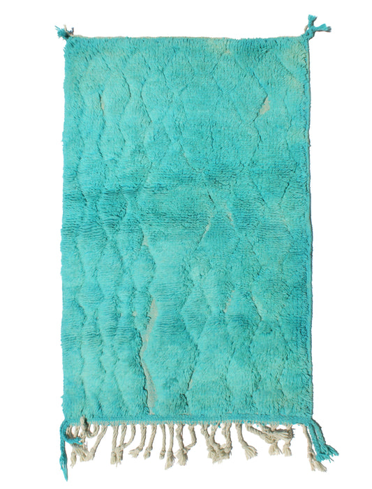 Hand-knotted Moroccan rug, Beni Ourain, aqua blue rug, teal Moroccan rug, turquoise wool rug, cream diamond lattice, textured Berber rug, coastal boho decor, high-pile shag, organic geometric rug, Atlas Mountains textile, 100% sheep's wool, artisan made, statement area rug, colorful home decor, living room rug, nursery rug, vibrant aqua carpet, hand-spun yarn, ready to ship, beach house decor.

