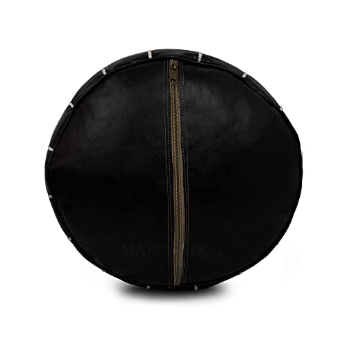 MARRAKESH STYLE Comfortable Leather Ottoman Pouf - Handmade Unstuffed Moroccan Pouf Cover - Round Pouf & Foot Rest Ottoman - Perfect for Living Rooms Bedrooms & Kids Room - Brown