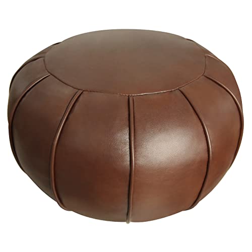 Louis Donné Unstuffed Moroccan Ottoman Pouf Cover, Supersoft Handmade Faux Moroccan Decor, Storage Solution, Foot Rest, Footstool, Pouffe Seat for Balcony Office Indoor 21dia Chestnut Brown