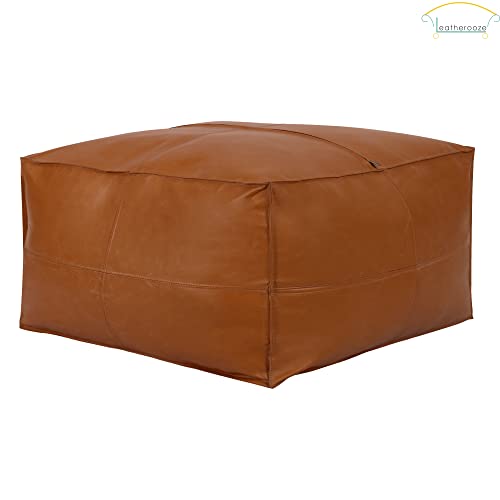 LEATHEROOZE Square Leather Pouf - ONLY Cover - Moroccan Pouf - 16" x 16" x 16" - Genuine Goatskin Leather - Room Decor -Hassock & Ottoman Footstool - Square & Large Ottoman Pouf - Unstuffed