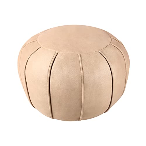 Louis Donné Unstuffed Moroccan Ottoman Pouf Cover, Supersoft Handmade Faux Moroccan Decor, Storage Solution, Foot Rest, Footstool, Pouffe Seat for Balcony Office Indoor 21dia Chestnut Brown