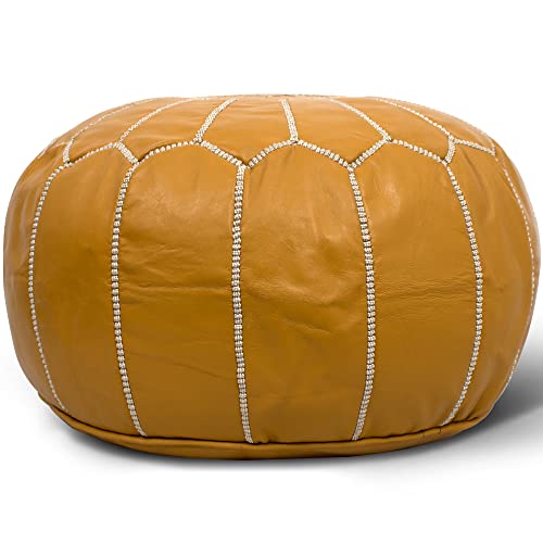 MARRAKESH STYLE Comfortable Leather Ottoman Pouf - Handmade Unstuffed Moroccan Pouf Cover - Round Pouf & Foot Rest Ottoman - Perfect for Living Rooms Bedrooms & Kids Room - Brown