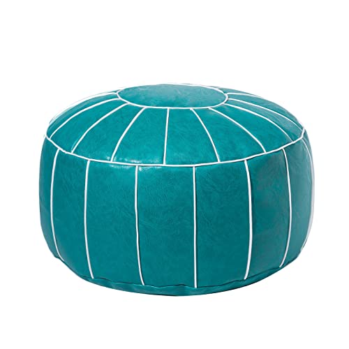 Vannaey Pouf Ottoman Foot Stool, PU Leather Pouf Cover Footstool Footrest Floor Cushion, Unstuffed Handmade Round Ottoman, Poufs for Living Room, Bedroom (No Stuffing)