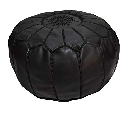 D.Art Group- Moroccan Pouf - Genuine Goatskin Leather - Bohemian Living Room Decor - Hassock & Ottoman Footstool - Round & Large Ottoman Pouf - Unstuffed (Dark Brown)