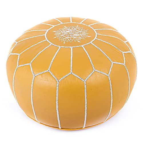 Marrakesh Gallery Genuine Leather Round Pouf Unstuffed - Moroccan Ottoman Footstool, Footrest Cover - Boho Decor - Bohemian Living Room, Bedroom, Kids Room, Gift & Wedding (Dark Tan)