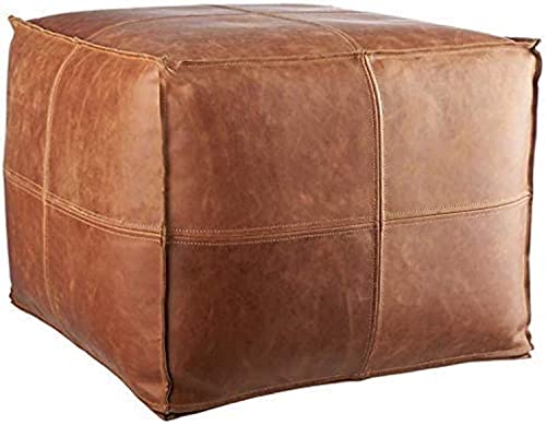 LEATHEROOZE Square Leather Pouf - ONLY Cover - Moroccan Pouf - 16" x 16" x 16" - Genuine Goatskin Leather - Room Decor -Hassock & Ottoman Footstool - Square & Large Ottoman Pouf - Unstuffed