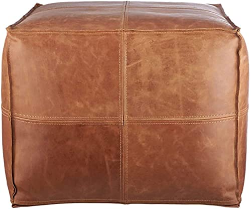 LEATHEROOZE Square Leather Pouf - ONLY Cover - Moroccan Pouf - 16" x 16" x 16" - Genuine Goatskin Leather - Room Decor -Hassock & Ottoman Footstool - Square & Large Ottoman Pouf - Unstuffed