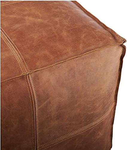 LEATHEROOZE Square Leather Pouf - ONLY Cover - Moroccan Pouf - 16" x 16" x 16" - Genuine Goatskin Leather - Room Decor -Hassock & Ottoman Footstool - Square & Large Ottoman Pouf - Unstuffed