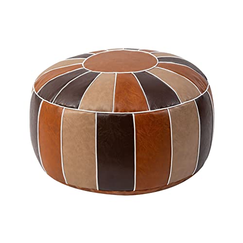 Vannaey Pouf Ottoman Foot Stool, PU Leather Pouf Cover Footstool Footrest Floor Cushion, Unstuffed Handmade Round Ottoman, Poufs for Living Room, Bedroom (No Stuffing)