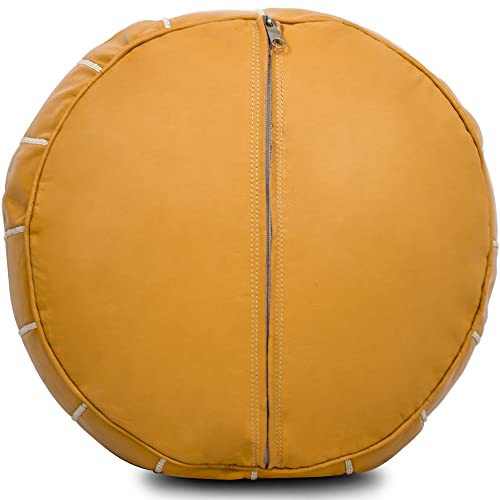 MARRAKESH STYLE Comfortable Leather Ottoman Pouf - Handmade Unstuffed Moroccan Pouf Cover - Round Pouf & Foot Rest Ottoman - Perfect for Living Rooms Bedrooms & Kids Room - Brown