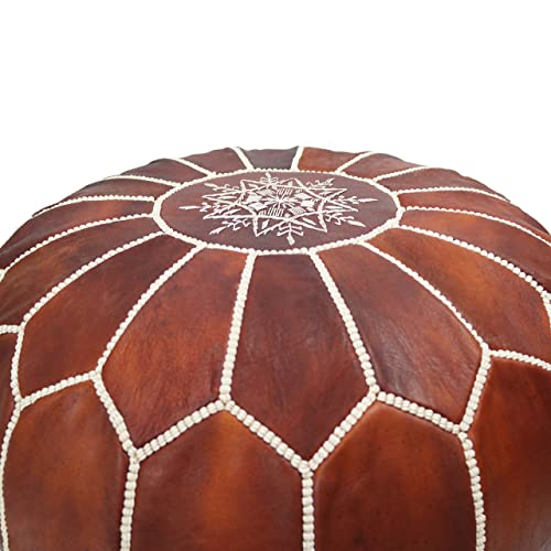 MARRAKESH STYLE Comfortable Leather Ottoman Pouf - Handmade Unstuffed Moroccan Pouf Cover - Round Pouf & Foot Rest Ottoman - Perfect for Living Rooms Bedrooms & Kids Room - Brown