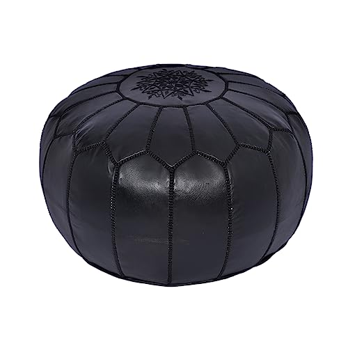 Marrakesh Gallery Genuine Leather Round Pouf Unstuffed - Moroccan Ottoman Footstool, Footrest Cover - Boho Decor - Bohemian Living Room, Bedroom, Kids Room, Gift & Wedding (Dark Tan)