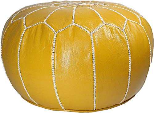 D.Art Group- Moroccan Pouf - Genuine Goatskin Leather - Bohemian Living Room Decor - Hassock & Ottoman Footstool - Round & Large Ottoman Pouf - Unstuffed (Dark Brown)