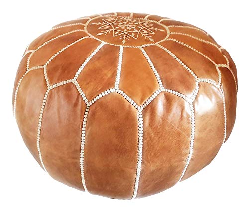 D.Art Group- Moroccan Pouf - Genuine Goatskin Leather - Bohemian Living Room Decor - Hassock & Ottoman Footstool - Round & Large Ottoman Pouf - Unstuffed (Dark Brown)