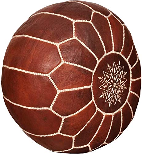 D.Art Group- Moroccan Pouf - Genuine Goatskin Leather - Bohemian Living Room Decor - Hassock & Ottoman Footstool - Round & Large Ottoman Pouf - Unstuffed (Dark Brown)