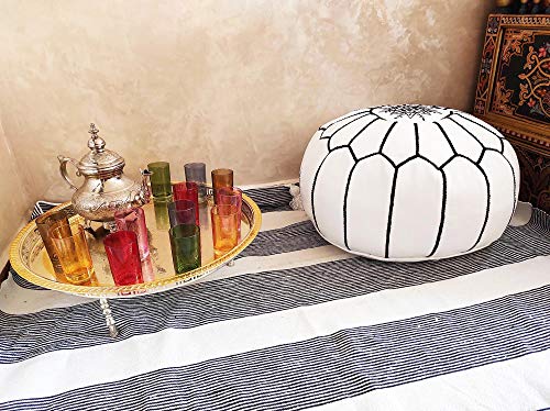 D.Art Group- Moroccan Pouf - Genuine Goatskin Leather - Bohemian Living Room Decor - Hassock & Ottoman Footstool - Round & Large Ottoman Pouf - Unstuffed (Dark Brown)