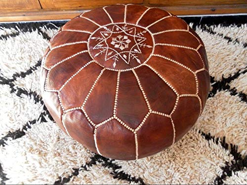 LEATHEROOZE Square Leather Pouf - ONLY Cover - Moroccan Pouf - 16" x 16" x 16" - Genuine Goatskin Leather - Room Decor -Hassock & Ottoman Footstool - Square & Large Ottoman Pouf - Unstuffed