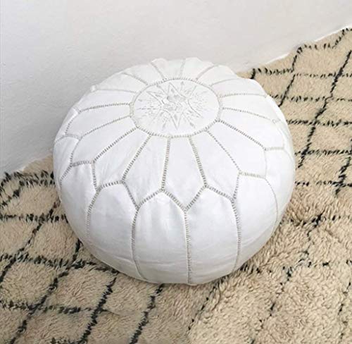 D.Art Group- Moroccan Pouf - Genuine Goatskin Leather - Bohemian Living Room Decor - Hassock & Ottoman Footstool - Round & Large Ottoman Pouf - Unstuffed (Dark Brown)